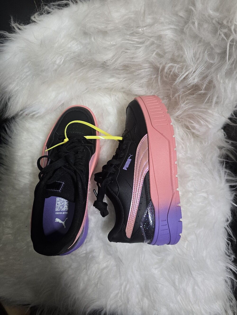 Puma Kids Black Sneakers with Pink to Purple Gradient Platform